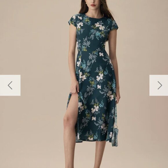 RIHOAS The Green Round Neck Cutout Floral Midi Dress - Picture 1 of 6